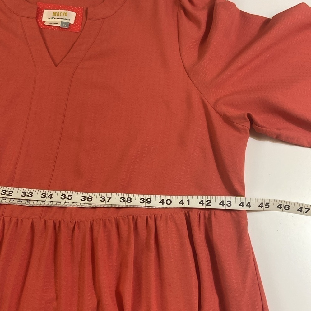 MAEVE BY ANTHROPOLOGIE, ORANGE LONG SLEEVE,TIRED,MINI DRESS. SIZE-X1 . - Picture 6 of 12